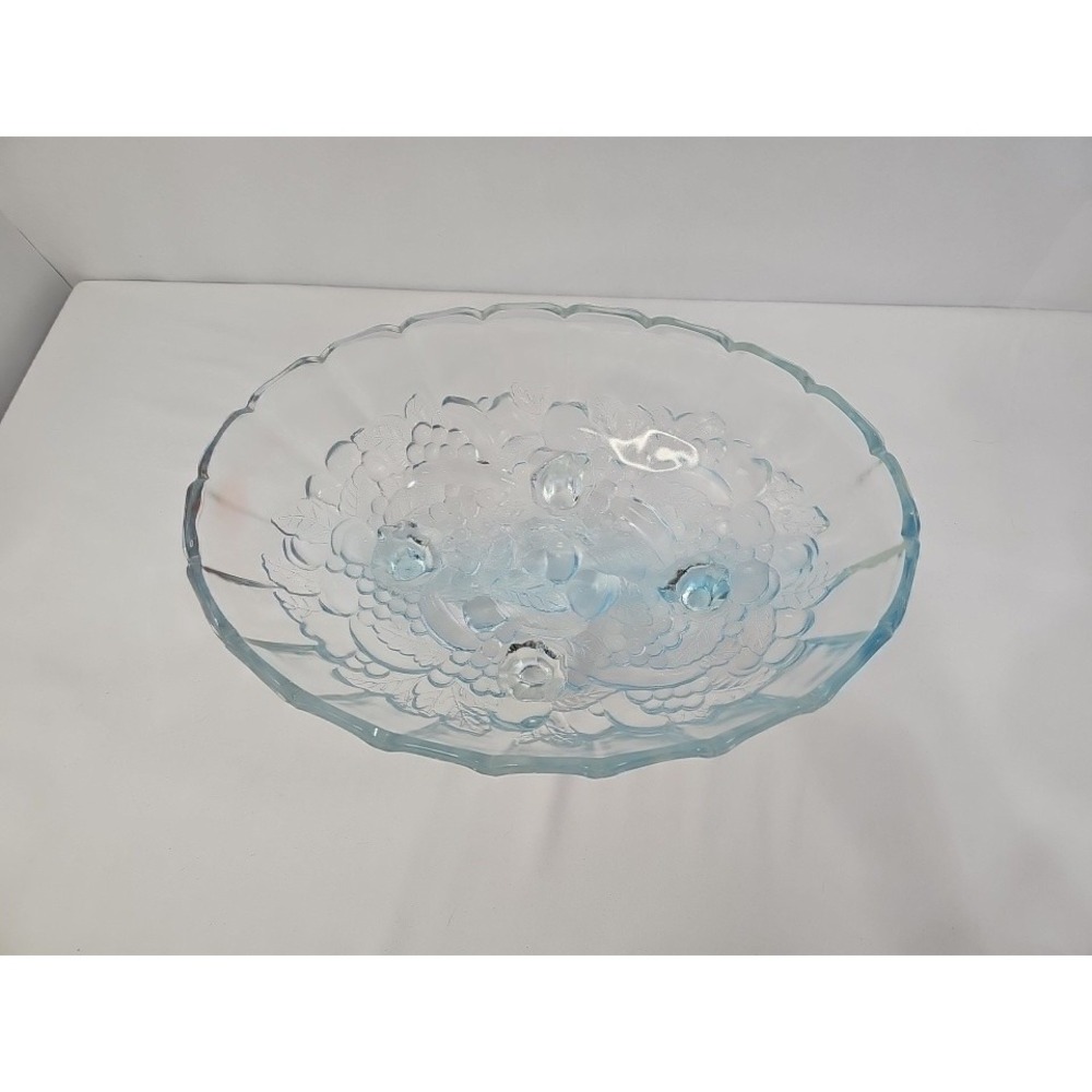 Large Vintage Indiana Glass Harvest ICE BLUE GLASS FOOTED OVAL FRUIT BOWL 12x9